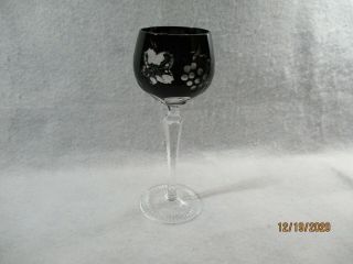 Wine Goblet,  Ruby Red Bohemian Czech,  Cut To Clear Crystal,  Long Stem 81/2 "