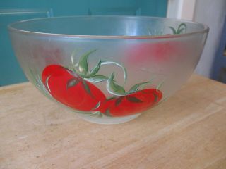 Vintage Frosted Glass Mixing Bowl With Tomato Design