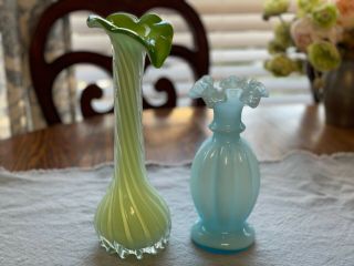 Vintagefenton Melon Vase And Not Marked Murano? Calla Lilly Vase Green White