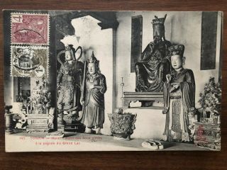 China Old Postcard Chinese Temple Pagoda Statues Yunnan Yunam To France 1913