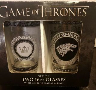 Set Of 2 Game Of Thrones - House Stark - Grey Direwolf 16 Oz Glasses Nib