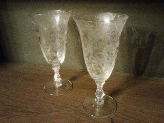 Cambridge Wildflower Clear Etched Crystal 7 1/2 " Water Goblets