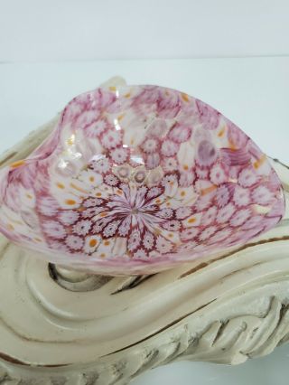 Vintage Mid Century Murano Glass Pink Millefiori Heart Shaped Glass Candy Dish