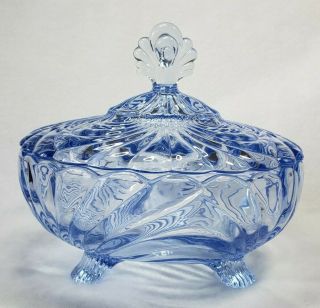 Cambridge Caprice Moonlight Blue Glass Candy Dish W Lid 1936 - 1958 Trinket Dish