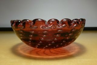 Vintage Murano Art Glass Controlled Bubble 5 " Bowl Dish Purple Plum