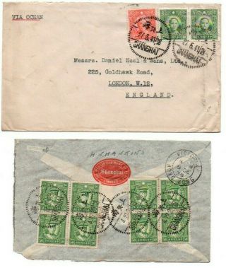 Chinese Stamps & Postmarks On Covers Shanghai China To Uk Posted 1938 & 1941