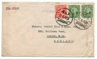 CHINESE STAMPS & POSTMARKS ON COVERS SHANGHAI CHINA TO UK POSTED 1938 & 1941 2
