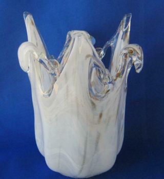 Art Glass Vase Bowl White Copper Murano Tammaro Made In Italy No 252