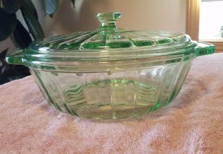 Vintage Vaseline Uranium Green Depression Glass 2 Qt Usa 9 " Serving Bowl