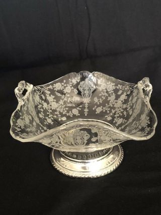 Rose Point 2 - Handled Candy Dish 4640 With Wallace Sterling Base