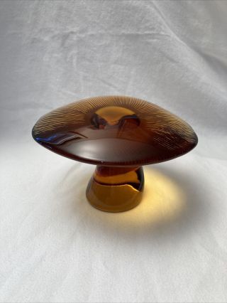Vtg Retro Hippie 1960’s 70’s Large Viking Glass Amber Mushroom Paper Weight