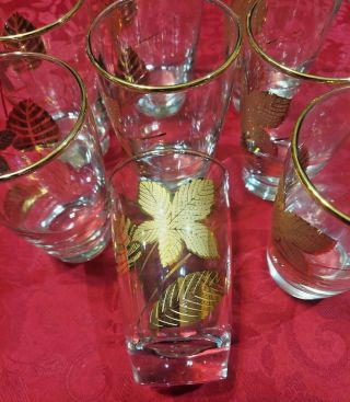 Vintage Libby Drinking Glasses Clear With Gold Leaf 11oz 4.  5 Tall Set Of 8