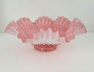 Vintage Fenton Pink White Clear Cased Art Glass Ruffled Candy Bowl Dish 10
