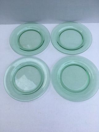 Set Of 4 Vaseline Uranium Green Depression Glass 7.  5” Salad Plates Vintage
