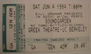 Soundgarden/chris Cornell Concert Ticket Stub Greek Theatre Berkeley Ca 1994