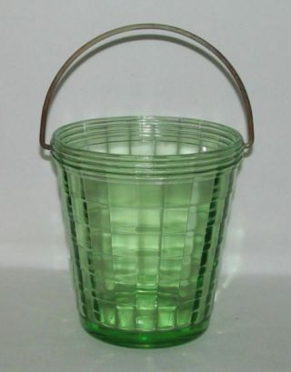 Hocking Glass Block Optic Green Tall Ice Bucket With Handle