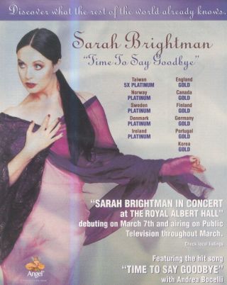 (sfbk49) Poster Advert 13x11 " Sarah Brightman : Time To Say Goodbye