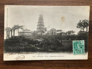 China Old Postcard Chinese Confucius Pagoda Yunnan Yunam To France 1906