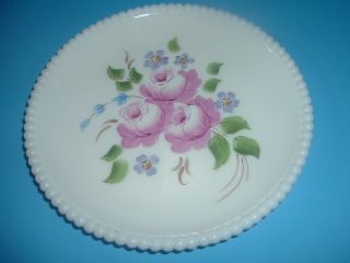 Westmoreland Glass Beaded Edge Hand Painted Roses L Plues Signed Plate