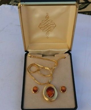 Rare Vintage Elvis Presley Jewelry Set Necklace Locket Pendant Earrings Figural