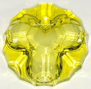 Vintage Tiffin Glass Yellow Cloverleaf Ashtray 3 