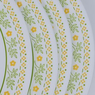 Set Of 4 Vintage Corelle Sunshine Dinner Plates 10 1/4 " Harvest Green Yellow