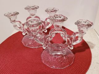 Antique Cambridge Cut Crystal Glass 3 Lite Keyhole Candle Holders