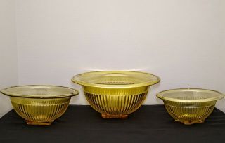 Vintage Set Of 3 Amber Depression Glass Mixing Bowls By Federal Glass