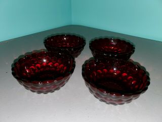 Set Of 4 Vintage Anchor Hocking Royal Ruby Red Bubble Berry Bowls 4 1/2 "