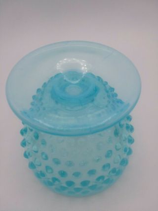 Vintage Fenton Aqua Blue Opalescent Candy Dish and Lid Cover Hobnail Glass 2