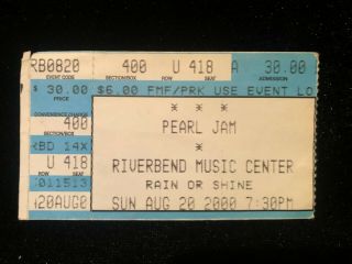 Pearl Jam Cincinnati Aug 20 2000 Ticket Stub Riverbend Music Center Binaural