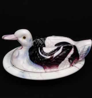 Westmoreland Mold White And Purple Slag Glass Duck On A Nest