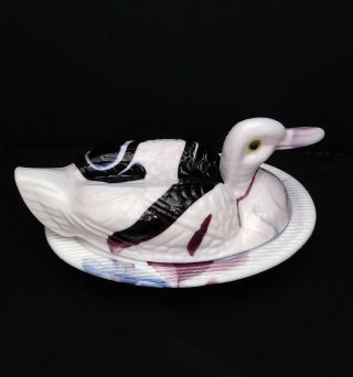 Westmoreland Mold White and Purple Slag Glass Duck on a Nest 3