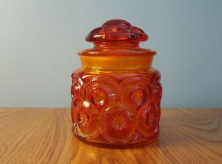 Vintage Le Smith Moon And Stars Orange Glass 5 1/4 " Canister Apothecary Jar