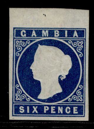 Gambia Qv Sg3,  6d Deep Blue,  M.  Cat £550.