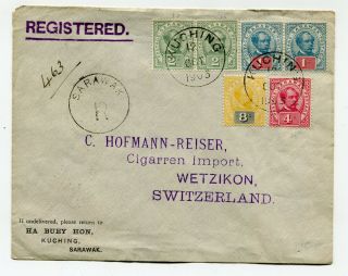 Sarawak Registered Multifranked Cover Kuching To Wetzikon Switzerland 12 - 10 - 1903