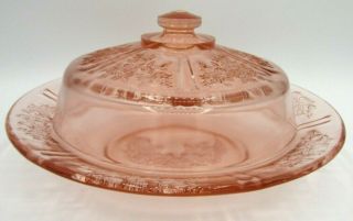 Pink Depression Glass Federal Sharon Cabbage Rose Round Covered Butter Dish Lid