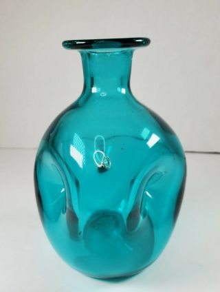 Vintage Turoquise Blenko Handcraft Pinched/dimpled Art Glass Hand Blown Decanter