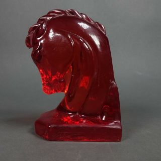 Single Vintage Mid Century Clear Red Trojan Horse Head Bookend