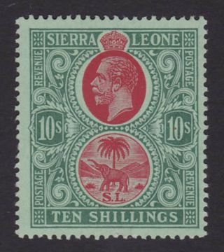 Sierra Leone.  1912 - 21.  Sg 127,  10/ - Red & Green/green.  Very Fine.