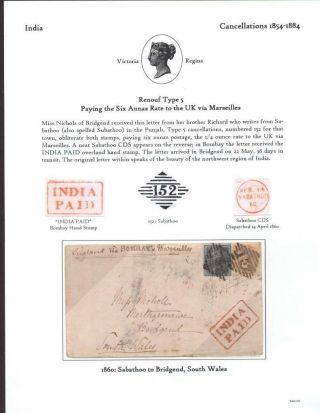 India 1860 Cover - Renouf Type 5 - 6 Anna Rate To Uk - Sabathoo To England