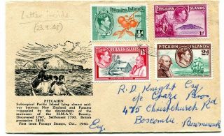 Pitcairn Islands 1948 Multi - Stamp Pictorial Cover Sent To Uk,  Letter