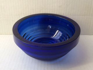 Heavy Vintage Cobalt Blue Glass Vase Bowl 2 1/2” H X 5 3/8” Dia