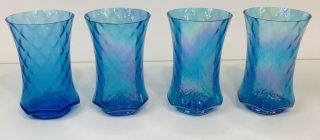 Fenton Blue Carnival Glass (set Of 4) 8 Ounce Drinking Glasses Signed