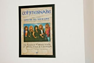 Whitesnake Framed A4 Rare 1987 `give Me All Your Love` Single Poster
