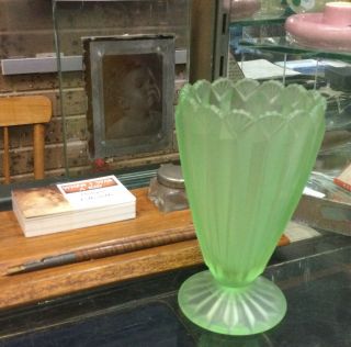 Vintage Frosted Green Uranium Glass Vase
