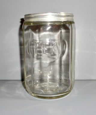 Vintage Sellers Hoosier Cabinet Clear Paneled Glass Tea Canister Aluminum Cover