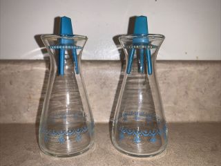 Vintage Pair Corelle Corning Pyrex Snowflake Blue Garland Salt Pepper Blue Top