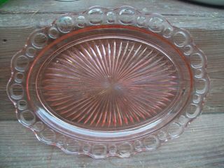 Vtg Vintage Pink Depression Glass Platter 12 1/2 X 10 " Htf
