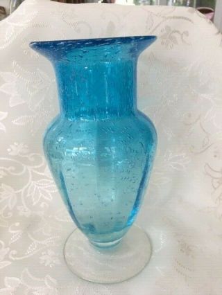Turquoise Blue Art Glass Vase - Hand Blown With Bubbles Lovely